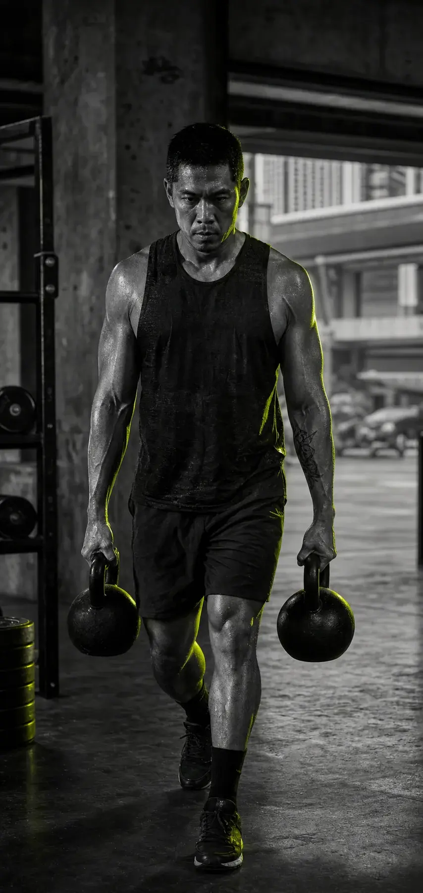 City Forge athlete carrying kettlebells